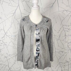 Inca Mama Carmela Pinillos Angora Blend Artsy Print Single Button Cardigan